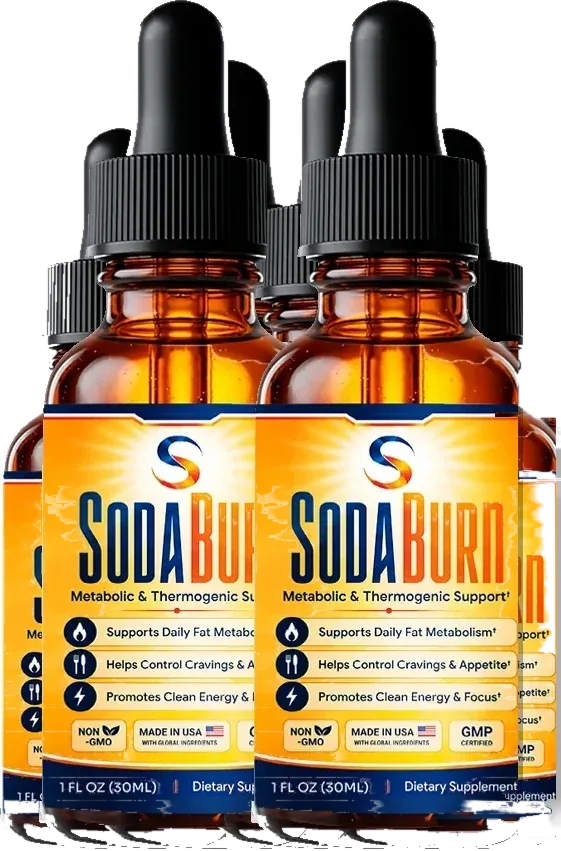 SodaBurn amber dropper bottles, 6 bottles shown