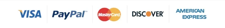 Payment logos: Visa, Mastercard, Discover and American Express